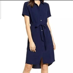 RACHEL PARCELL Navy Peacoat Navy Blue Collared Front‎ Button Short Sleeves Large